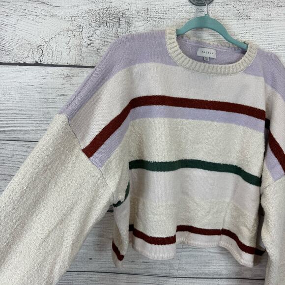 Pacsun Women's Striped Knit Crewneck Drop Shoulder Sweater Size XXL - Picture 2 of 7